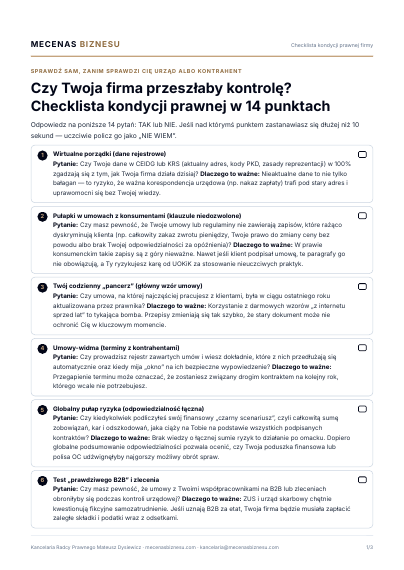 Podgląd PDF — pierwsza strona checklisty kondycji prawnej firmy