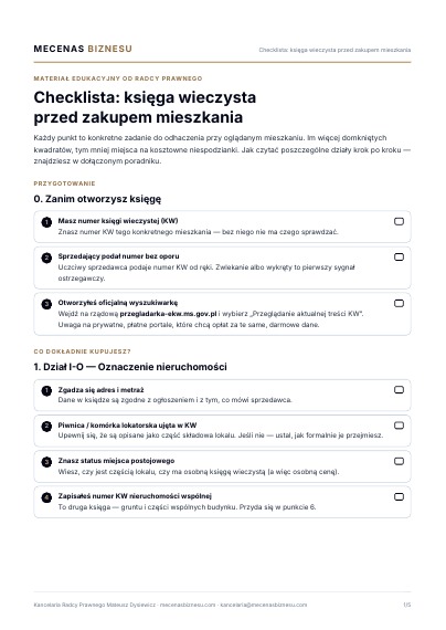 Podgląd PDF — pierwsza strona checklisty księgi wieczystej