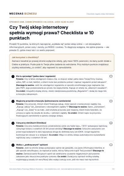 Podgląd PDF — pierwsza strona checklisty legalnego sklepu